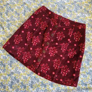 Hollister Button High Waist Corduroy Floral Mini Skirt Size 1